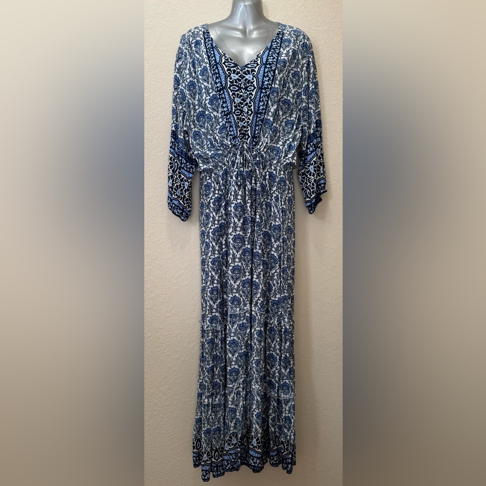 Walker & Wade Carrie Navy & White Floral Tiered Maxi Dress Size XXL